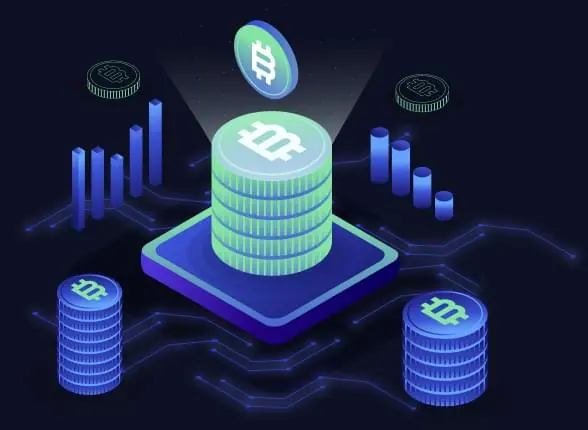 Illustration 3D de pièces numériques et de croissance de marché liée aux outils crypto de la plateforme